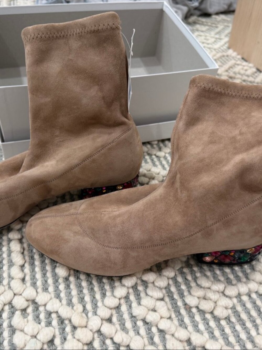 Jimmy Choo Beige Suede Crystal Heel Ankle Boots EU 37 US 7 NWT with Box